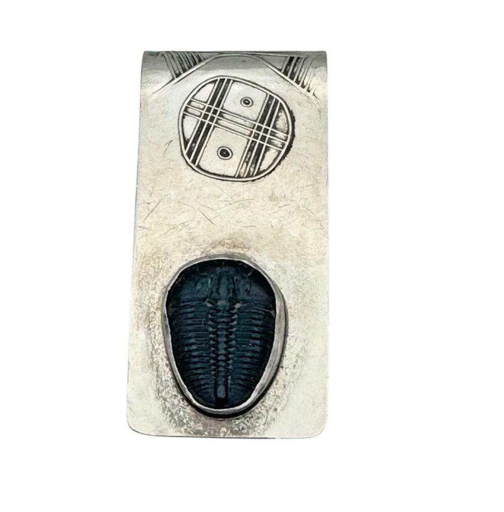 TABRA Signed Sterling Silver 925 Money Clip Real Trilobite Fossil Geometric Art
